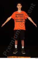  Danior black shorts black sneakers dressed orange t shirt shoes sports standing whole body 0009.jpg